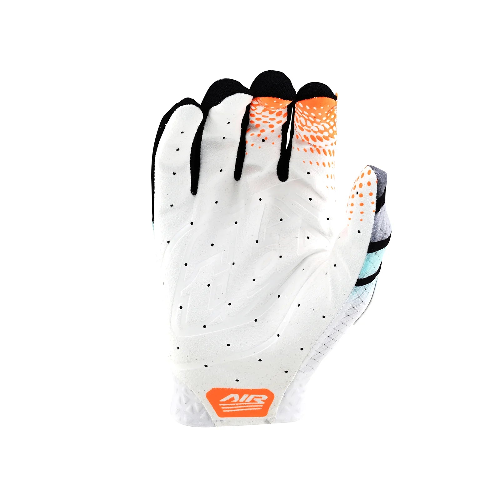 A single TLD Air Glove Wavez Bleached/Aqua with black and orange accents displayed against a white background.