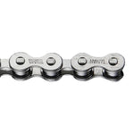 Close-up of the Taya 408H Chain (3/32 Inch) in silver, featuring "TAIWAN" engraved on the metal links—designed for 1/2 x 3/32 chainrings and perfect for quiet running on BMX race bikes.