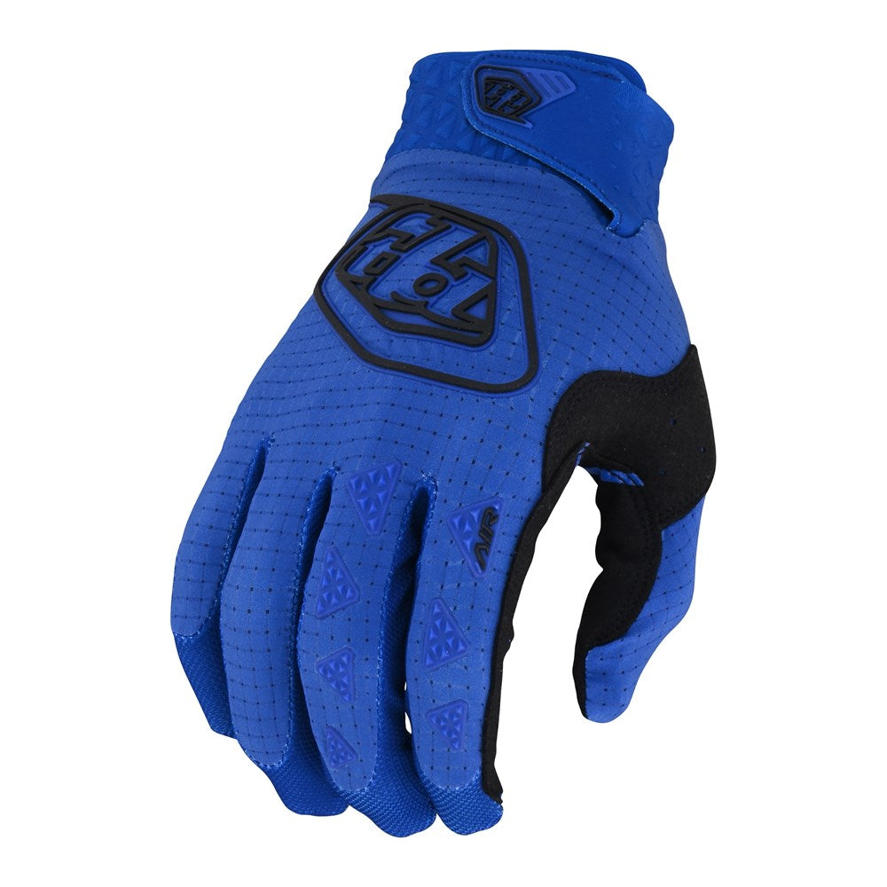 Blue and black TLD Youth Air Glove Blue with single-layer perforated palm, protective padding, and grip-enhancing design.