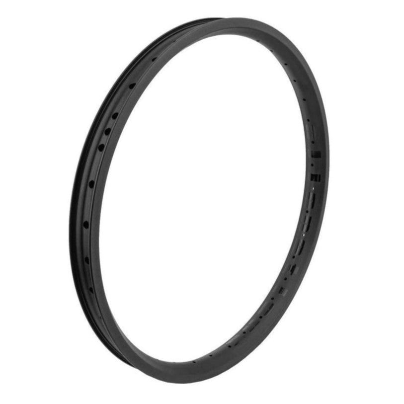 The Alienation Vandal 20 Inch Rim (36H) in black is known for its superior strength, features 36 spoke holes, and is shown in a photo against a plain white background.