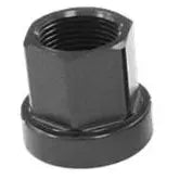 The Aluminium Axle Nut is a hexagonal, black nut made from durable 7075-T6 aluminium with internal threading. It stands upright on flat surfaces and serves as an ideal replacement for axle nuts in various applications.