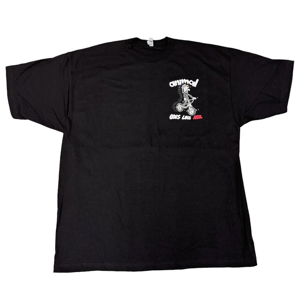 Black short-sleeve Animal FRKO GLH Tee showcasing a small graphic of Action Bronson's character and text on the upper left chest area.