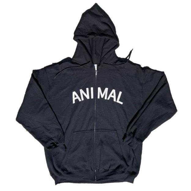 A blacked-out Animal Zip Hood Black with the word "ANIMAL" printed in white across the chest.
