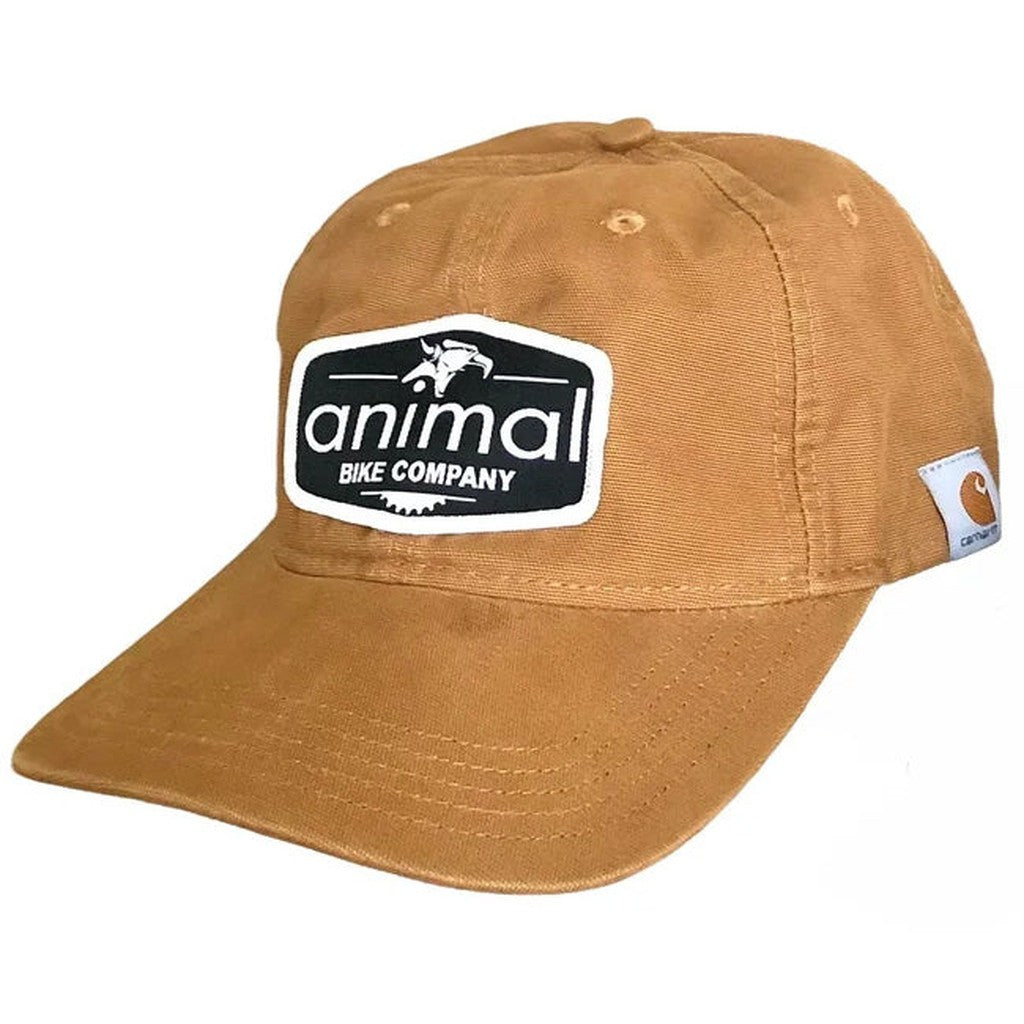Tan Animal Carhartt Hat with a black and white "Animal Patch Company" logo on the front and a small orange tag on the side.