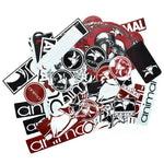 The Assorted Sticker Pack includes red, black, and white stickers with various "animal" brand designs and stylized animal graphics arranged in a pile.