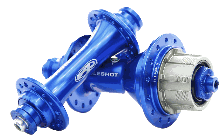 The Answer Holeshot Mini Hub Set 28H in blue features flanges and a freehub body with precision sealed bearings, emblazoned with the "HALESHOT" brand name to ensure top performance.