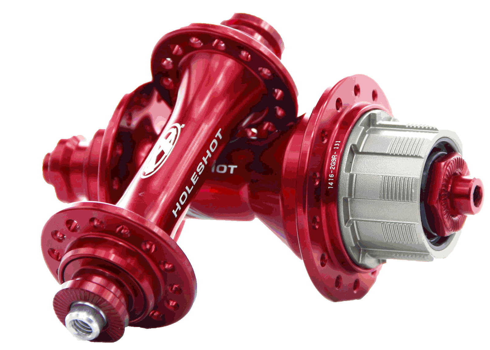 The Answer Holeshot Mini Hub Set 28H, featuring red hubs with multiple spokes and precision sealed bearings, is stacked on a white background.