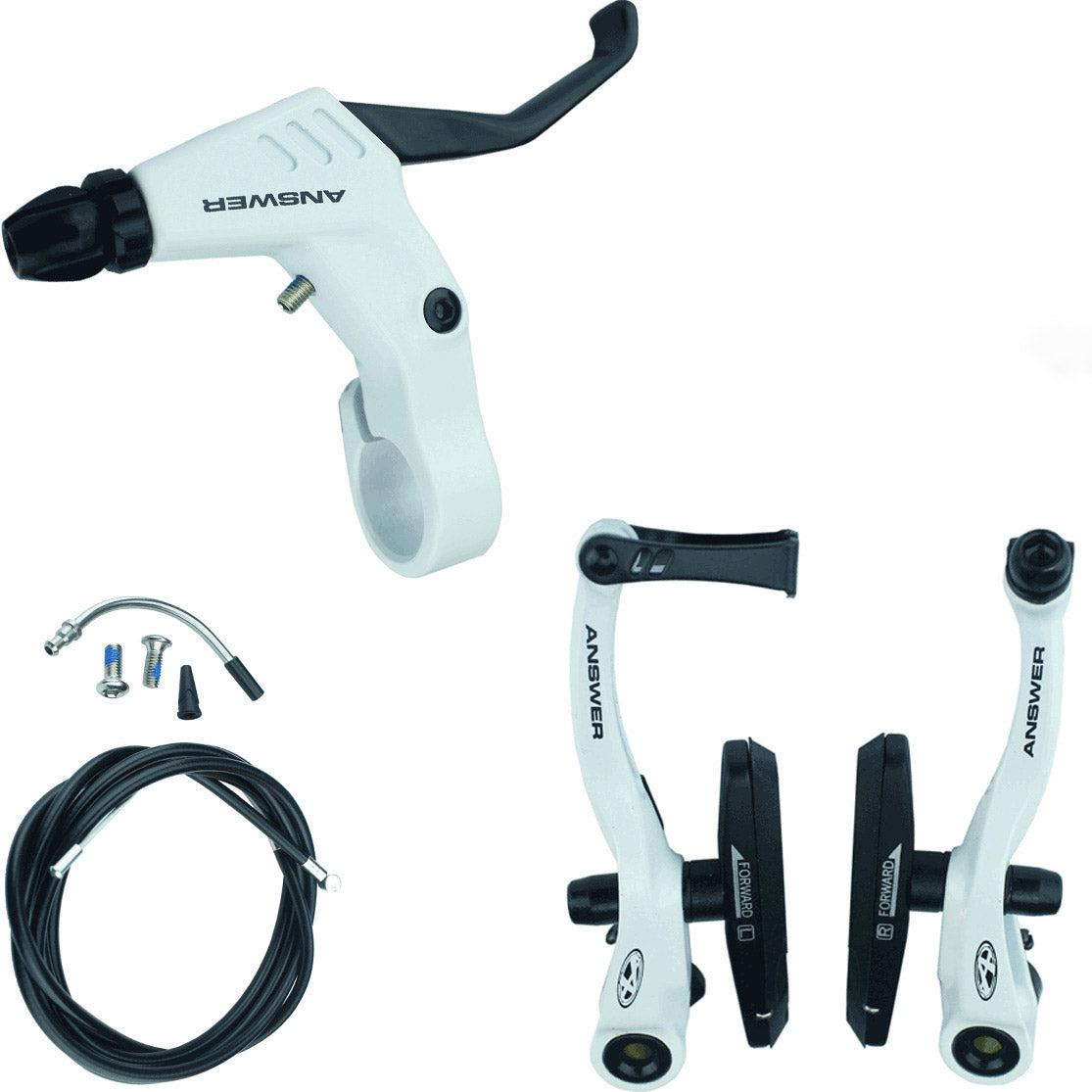 Answer Pro V-Brake Kit including a white lever, BMX V-brakes, cables, and mounting hardware isolated on a white background.