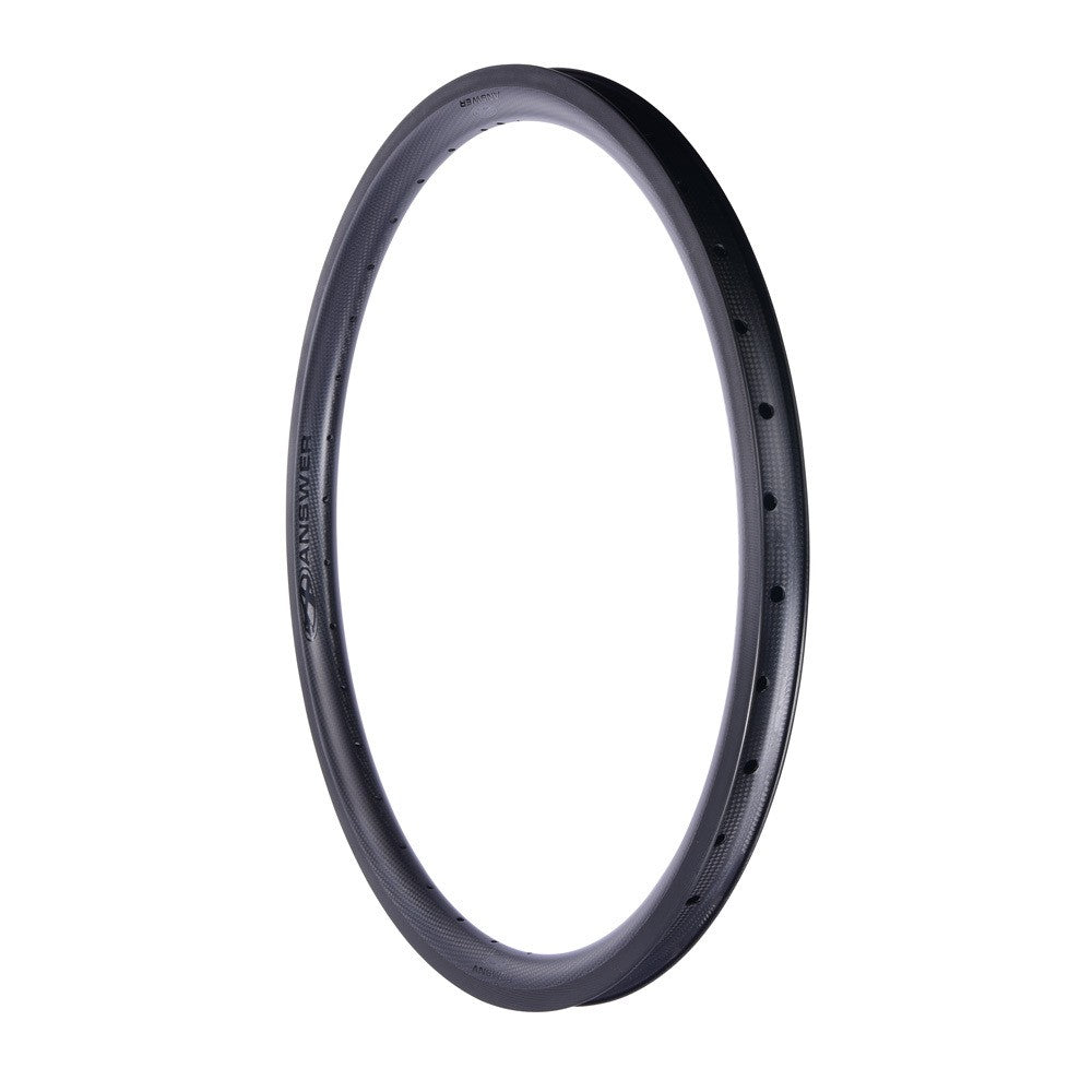A black Answer BMX Carbon Cruiser Rim (507mm) isolated on a white background.