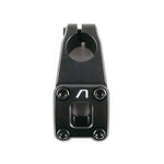 Close-up of the Arise Neon Pro Top Load Stem (22.2mm Clamp) in black, crafted from durable 6061-T6 alloy with a CNC machined structure, featuring four bolts and a sleek front logo for enhanced precision.