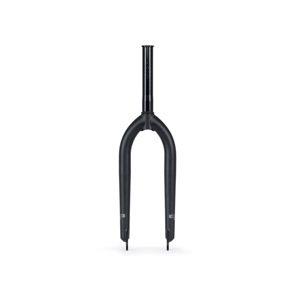 Wethepeople Audio 22 Inch Forks with straight blades, featuring a steerer tube on top, integrated crown race for added durability, and two CNC dropout detail for precise 22" wheel attachment at the bottom.