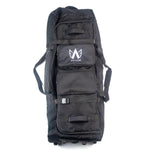 The Avian Gilmore V2 Flight bag is a spacious black rolling duffel with multiple zippered compartments, ideal for bike travel, and displays the Avian logo on the front pocket.