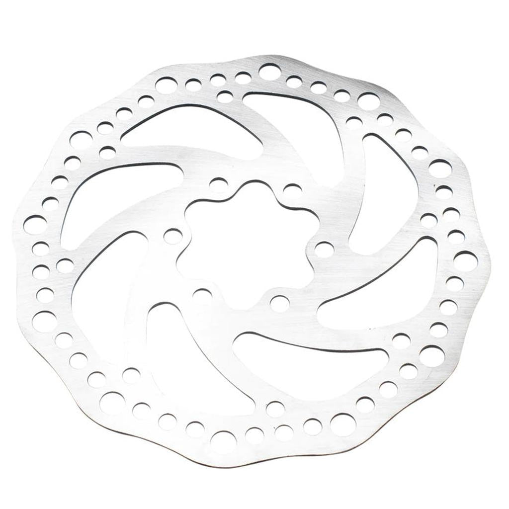 The Avian Disc Rotor - ISO 6 Bolt features a silver wavy edge with circular cutouts for ventilation and reduced weight, making it an ideal choice for your Speedco Velox BMX build.
