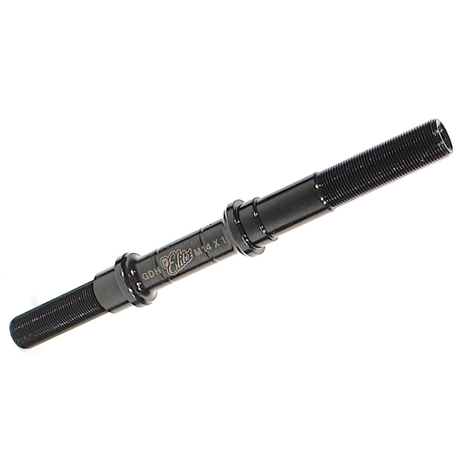 The Profile Elite Rear, available with various axle options, features a durable black metal axle with threaded ends and engraved text, making it an excellent choice for biking enthusiasts.