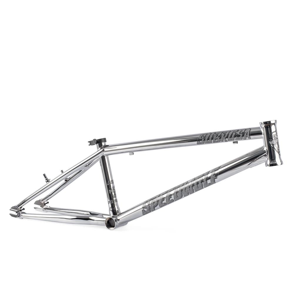 A chrome Subrosa Speedwolf V2 Race Frame with "SABBATH" and "NFC SUMMIT" graphics, displayed side-on against a white background.