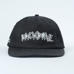 The Backbone Always Building Hat is an unstructured 5-panel black cap with "BACKBONE" boldly embroidered in white stylized letters on the front.