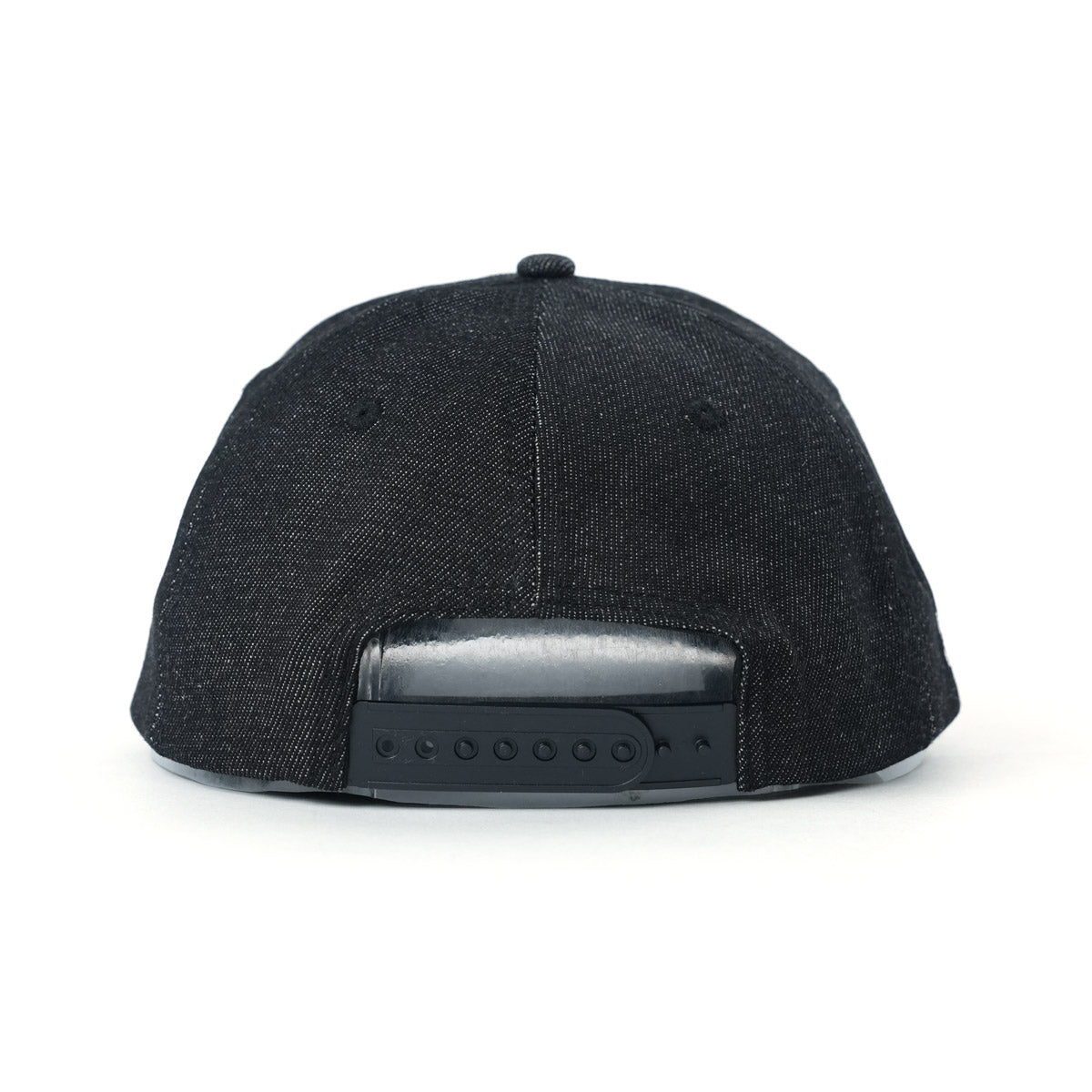 Back view of the Backbone Always Building Hat, a black BMX snapback featuring an adjustable strap and visible stitching.