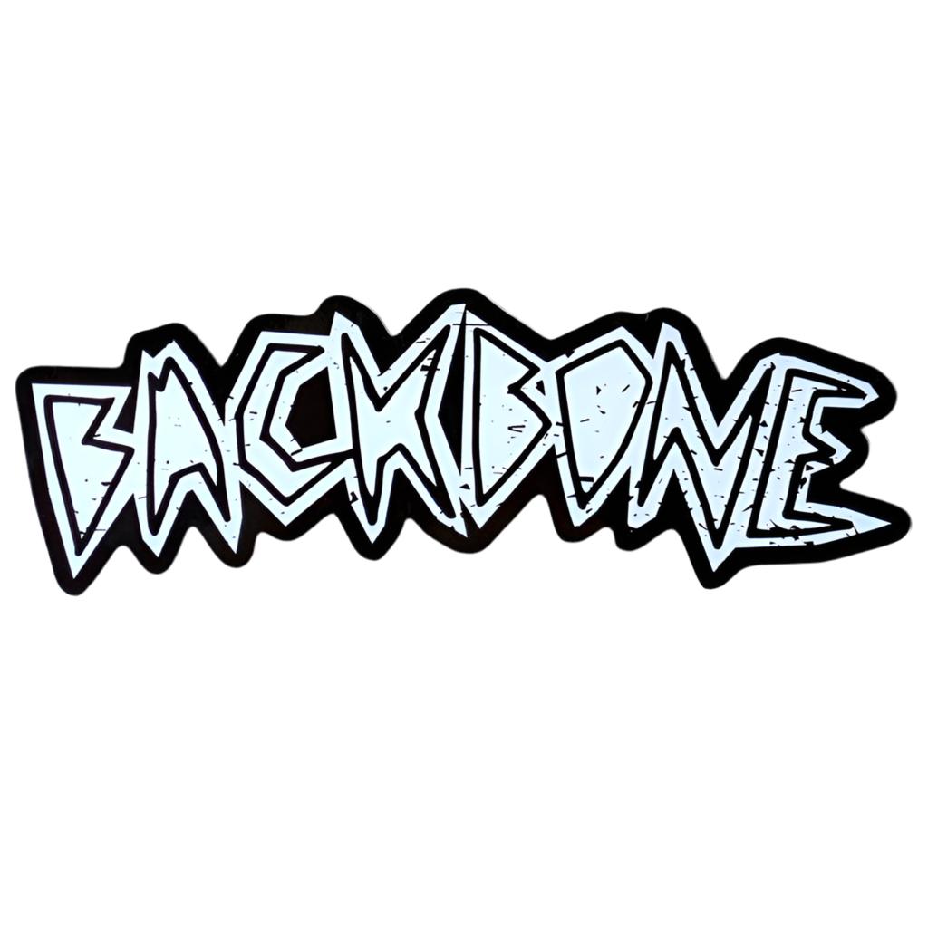 The sticker features graffiti-style text "BACKBONE" in blue with black outlines on a white background, similar to a Backbone Logo Die Cut Sticker.