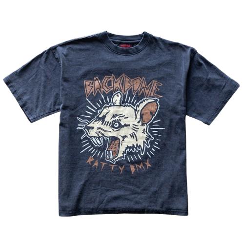 The Backbone Ratty BMX T-Shirt is a premium black cotton tee featuring an illustrated rat head with "BACKBONE" above and "RATTY BMX" below in bold letters. Its boxy fit gives a modern twist to this vintage-inspired design.