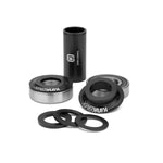 The Kink MID Bottom Bracket features durable 6061-T6 aluminum parts in black and silver, including precision sealed bearings, spacers, and branded caps—all neatly arranged on a white background.