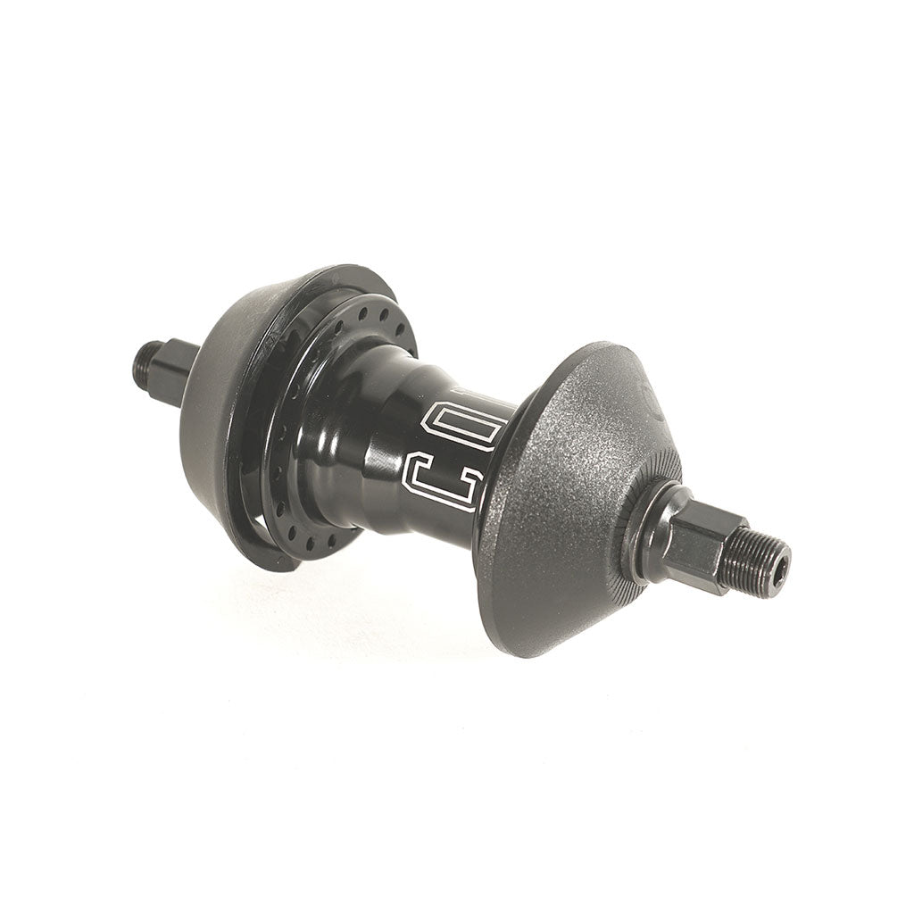 Colony Clone Freecoaster Hub featuring a cylindrical body, threaded axle ends, and protective caps on both sides, isolated on a white background.