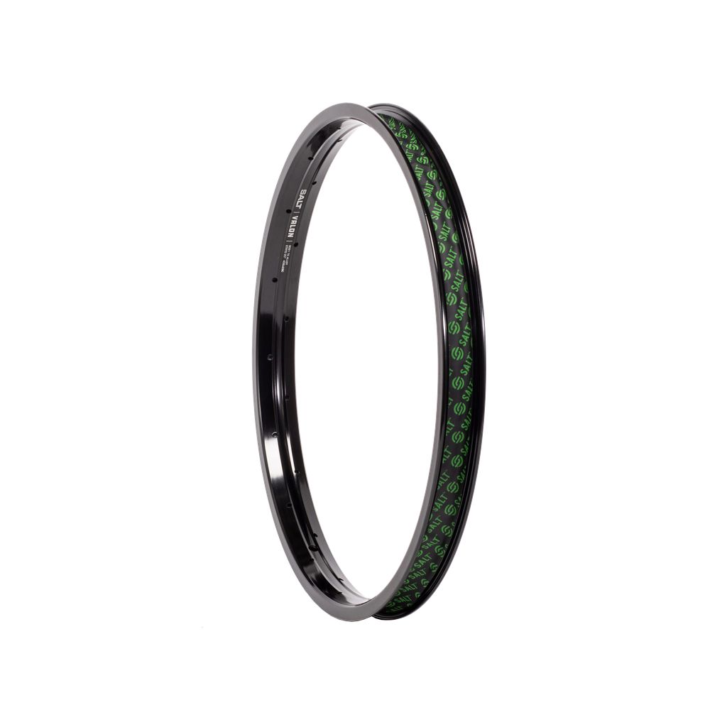 A Salt Valon Rim (36H) with a reinforced sidewall, black rim, and green dots on its strong design.