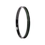 A Salt Valon Rim (36H) with a reinforced sidewall, black rim, and green dots on its strong design.