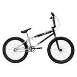 A side view of the Fit Bike Co Series 22 Inch Bike, featuring a black and silver frame, thick tires, padded seat, and straight handlebars. This BMX bike is designed for style and performance against a white background.