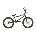 The Cult Access 20 Inch Bike, shown from the side against a white background, features a black frame with a straight top tube, thick tires, and flat pedals—making it an ideal BMX bike for beginners.