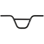 The S&M Slam Bars feature a crossbar and small logo on the right side, crafted from durable 4130 chromoly. The black BMX handlebars have a knurled clamping area for enhanced grip.