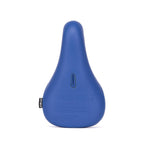 The Eclat Bios Fat Pivotal Seat is a blue BMX seat featuring a stitched label on the left side and embossed text on the front, shown against a white background.