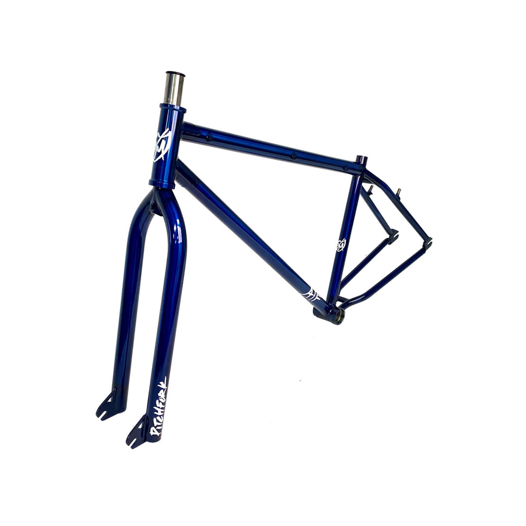 A S&M ATF 29 Inch Frame & Fork Kit with white writing on it, featuring V-brake mounts.