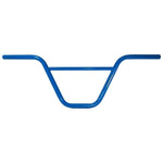 The DRS Retro Bars are blue bicycle handlebars featuring a distinctive upward sweep and crossbar support, ideal for fans of old-school bikes.