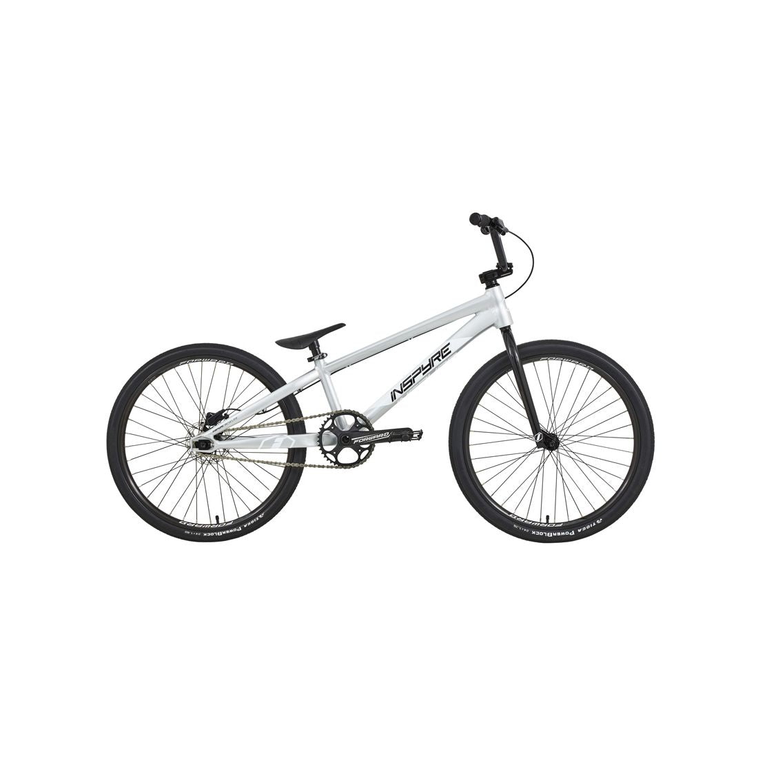 The Inspyre Evo Disc Pro Cruiser Bike 2026 in silver, featuring black tires and handlebars, is displayed in a side profile view against a white background.