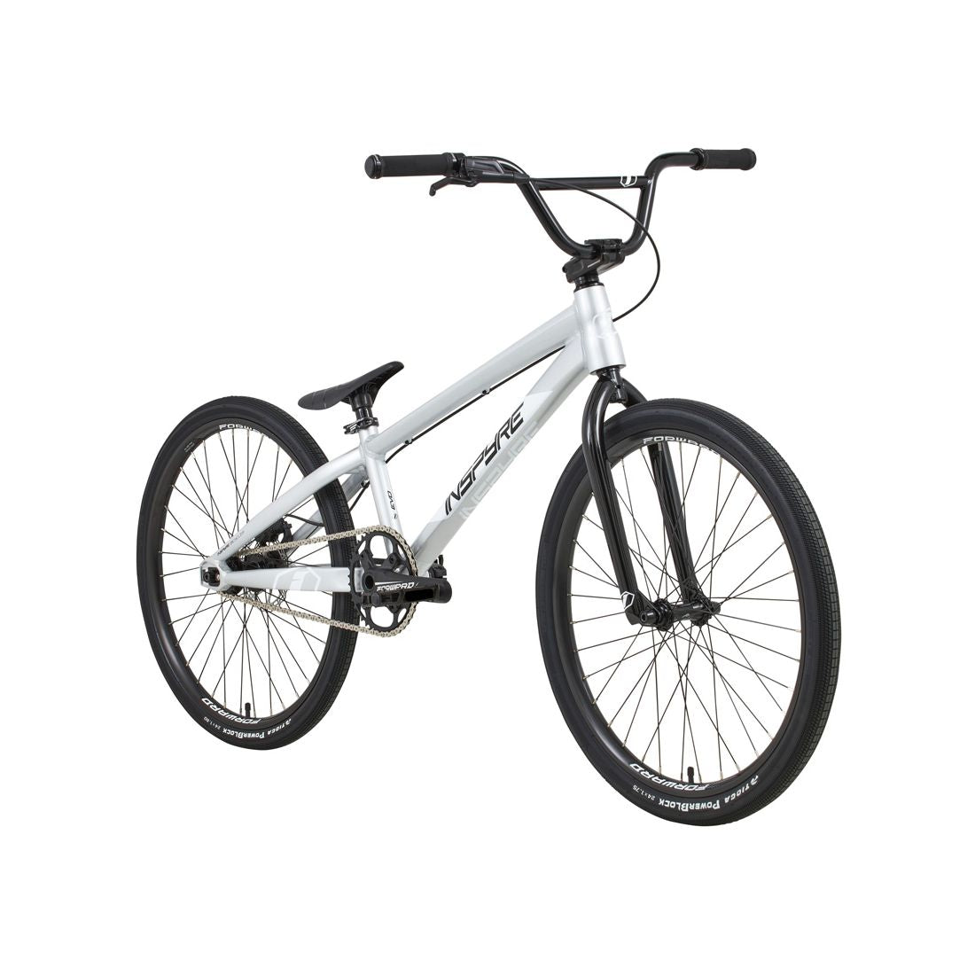 Inspyre Evo Disc Pro Cruiser Bike 2026 shown in silver with black handlebars, seat, and wheels at a three-quarter angle on a white background.