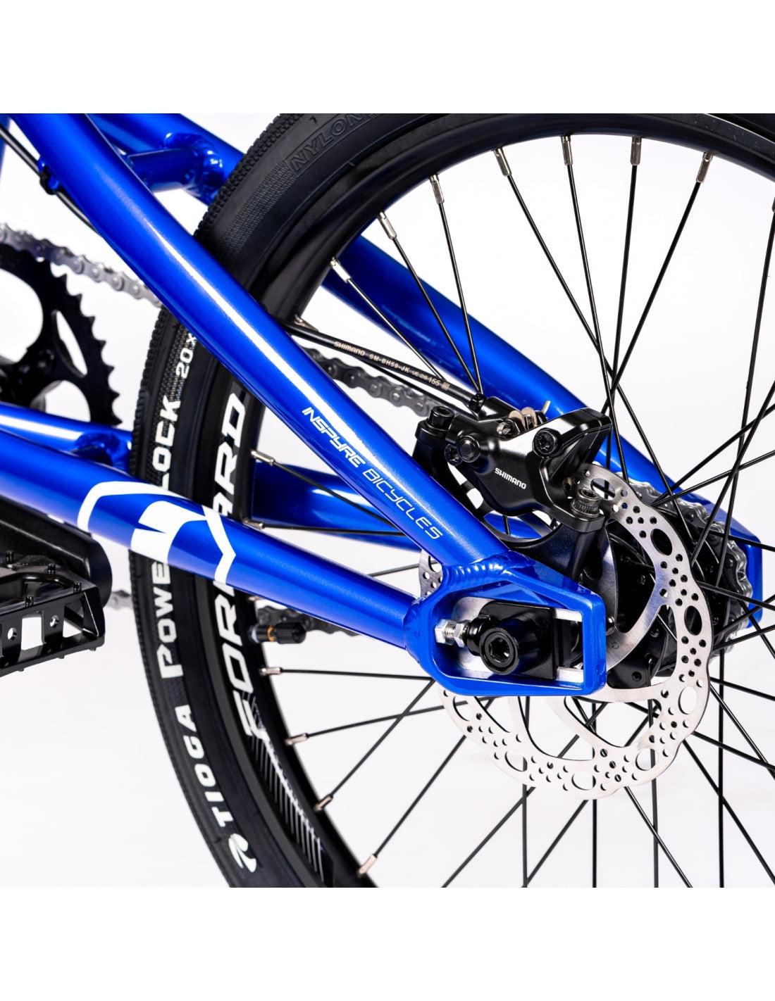 A close up of an Inspyre Evo Disc Expert Bike with a disc brake.