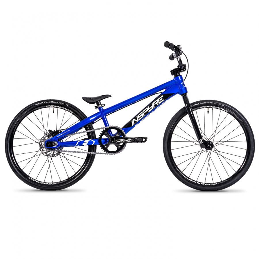 An Inspyre Evo Disc Junior Bike with a blue hydroformed 6061 aluminium frame on a white background.