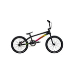 The Inspyre Evo Disc Pro L Bike 2026 features a sleek black frame with yellow-to-red gradient accents, black wheels, straight handlebars, and powerful hydraulic disc brakes—all presented on a crisp white background.