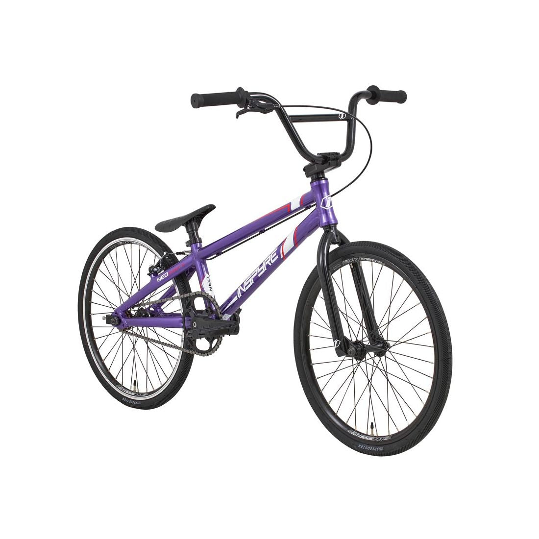 The Inspyre Neo Expert XL Bike 2026, shown in purple with black handlebars, seat, and wheels on a white background, is ideal for young BMX racing fans.