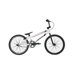 The Inspyre Neo Expert XL Bike 2026 is a white BMX race bike with black wheels, seat, and handlebars, plus red and black frame graphics—shown side-on and ideal for kids' BMX racing.