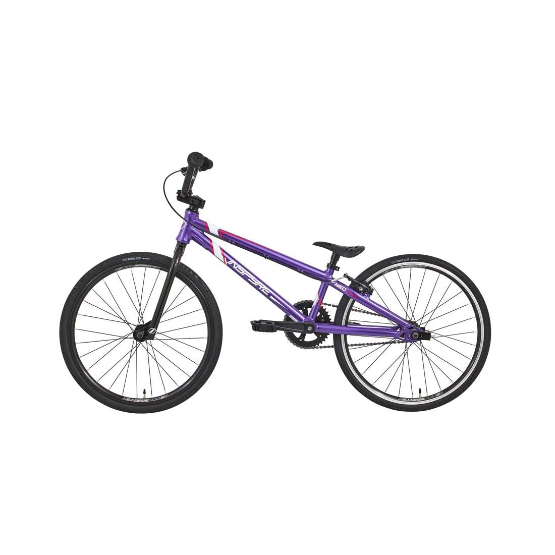 The Inspyre Neo Junior Bike 2026, featuring a purple frame with black tires and handlebars, is displayed in profile against a plain white background.