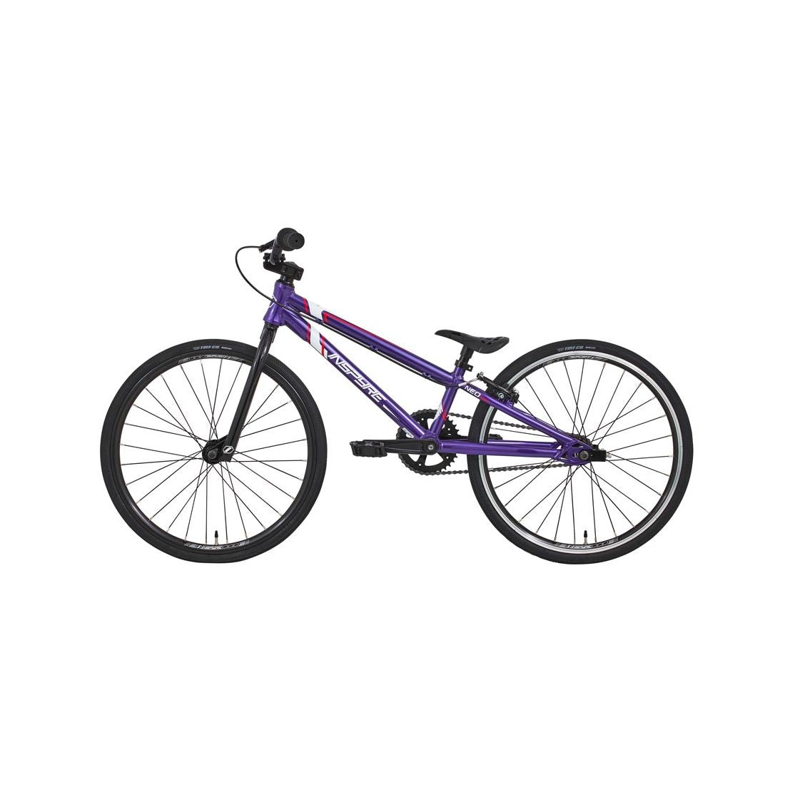 The Inspyre Neo Mini Bike 2026 is a purple entry-level race bike with black wheels and a sloped top tube, shown in profile against a white background—perfect for kids BMX racing.