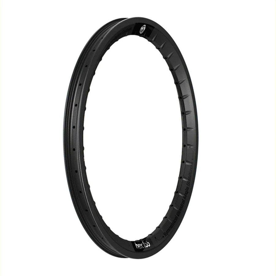 A Box Hex Lab Carbon Fibre 20 Inch Rim, featuring a stylish black rim on a pristine white background.