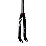 The Box One X2 24 Inch 20mm Carbon Forks feature "box" and "X2" in white text, designed for BMX racers. With two mounting holes at the ends and a black tube, they're ideal for 24-inch bikes.
