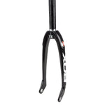 Box One XL Pro Lite 20 Inch 20mm Carbon Fork, expertly crafted for BMX racing bikes, features a lightweight construction with white branding and a tapered steerer tube.