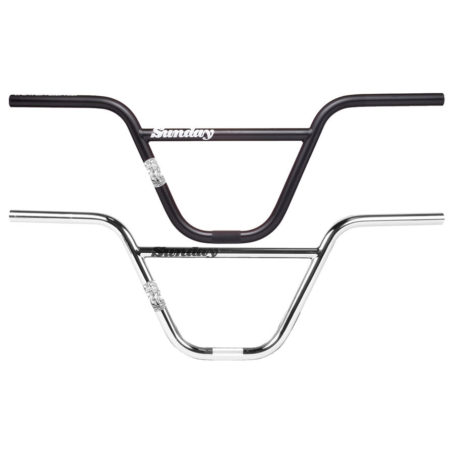 A laboratory tested pair of black and white Sunday Brett Silva Bars on a white background featuring the Brett Silva Handlebar design.