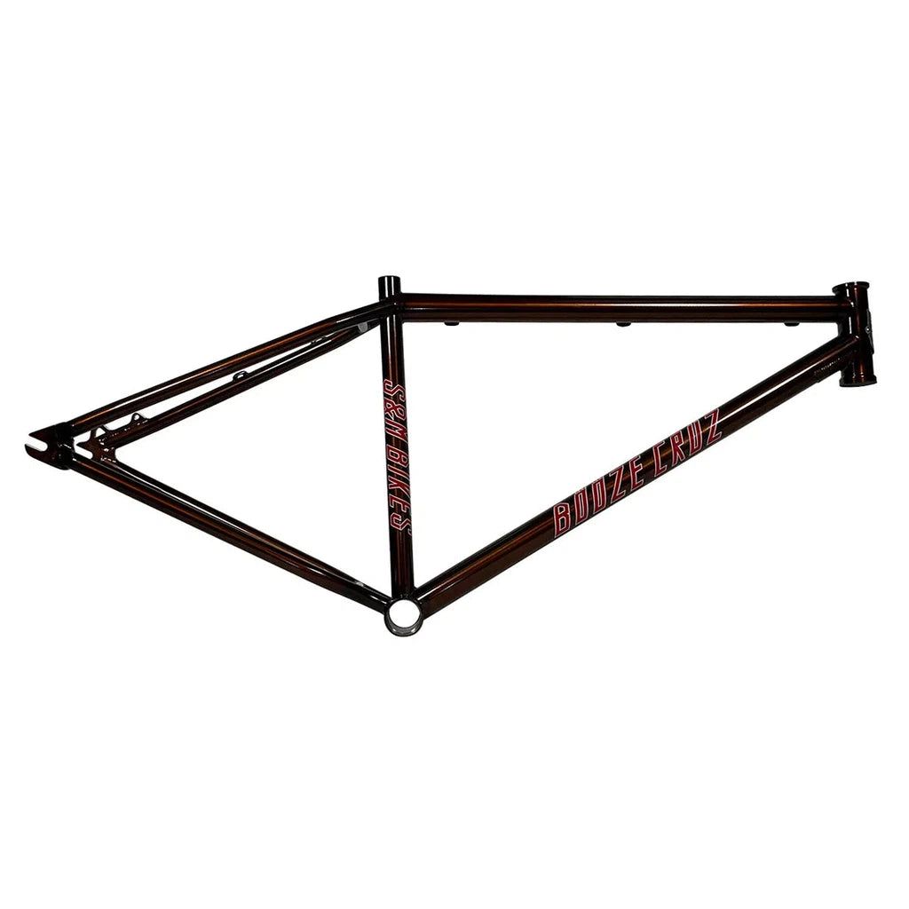 An S&M Booze Cruz Disc 29 Inch Frame with a sleek black and red color, featuring disc brake compatible design for optimal braking performance.