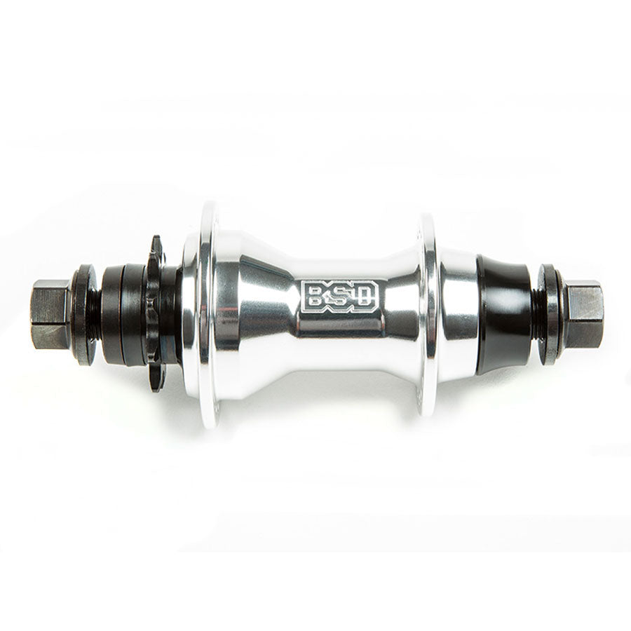 An image of the BSD Back Street Pro Female Cassette Hub with a black and silver rim, suitable for street tough rides.