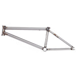 The BSD Focus Frame (Gaspar Guendulain) is shown in raw metal, side profile, against a white background with visible weld joints and no extra components attached.
