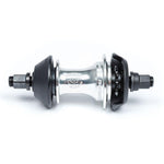 Introducing the BSD Revolution Rear Freecoaster Hub, a sleek black and silver design with hexagonal nuts, a central logo, and an innovative planetary clutch system for seamless rides.